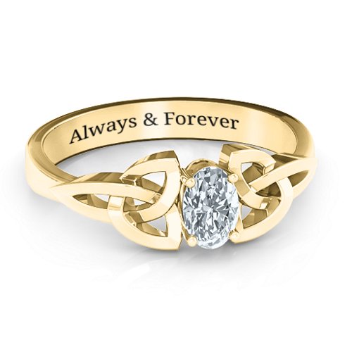 Trinity Knot Oval Gemstone Ring – 10K Yellow Gold with Diamond