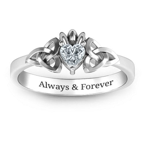 Trinity Knot Heart Crown Ring – Sterling Silver with Cubic Zirconia