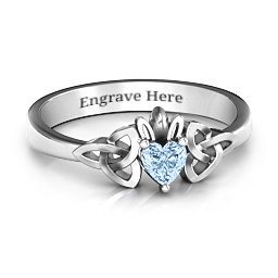 Trinity Knot Heart Crown Ring in 925 Sterling Silver with Aquamarine, Amethyst, and Cubic Zirconia