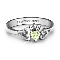 Trinity Knot Heart Crown Ring in 925 Sterling Silver with Peridot, Amethyst, and Cubic Zirconia