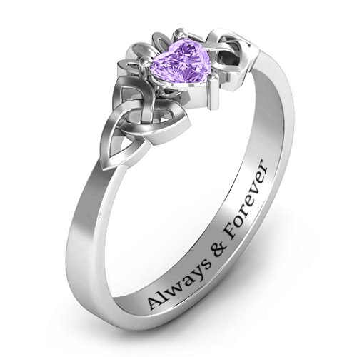 Trinity Knot Heart Crown Ring – Sterling Silver with Amethyst