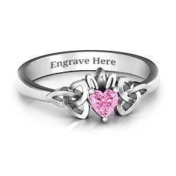Trinity Knot Heart Crown Ring in 10K Solid White Gold with Pink Tourmaline, Amethyst, and Cubic Zirconia