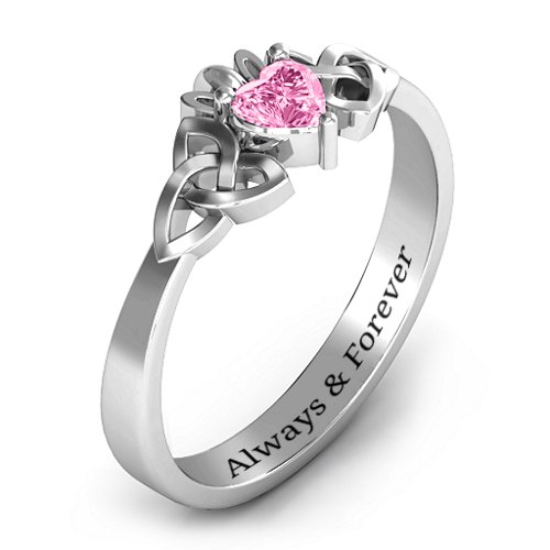 Trinity Knot Heart Crown Ring – 10K White Gold with Pink Tourmaline