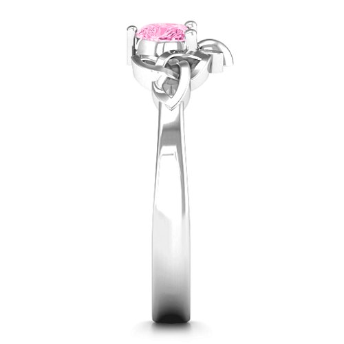 Trinity Knot Heart Crown Ring – 10K White Gold with Pink Tourmaline