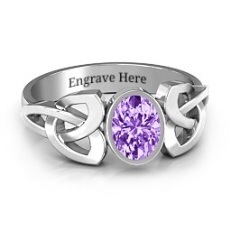 Trinity Knot Ring With Bezel-Set Oval Stone in 925 Sterling Silver with Amethyst and Cubic Zirconia