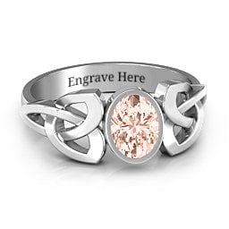 Trinity Knot Ring With Bezel-Set Oval Stone in 925 Sterling Silver with Morganite, Amethyst, and Cubic Zirconia