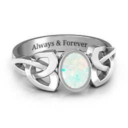 Trinity Knot Ring With Bezel-Set Oval Stone