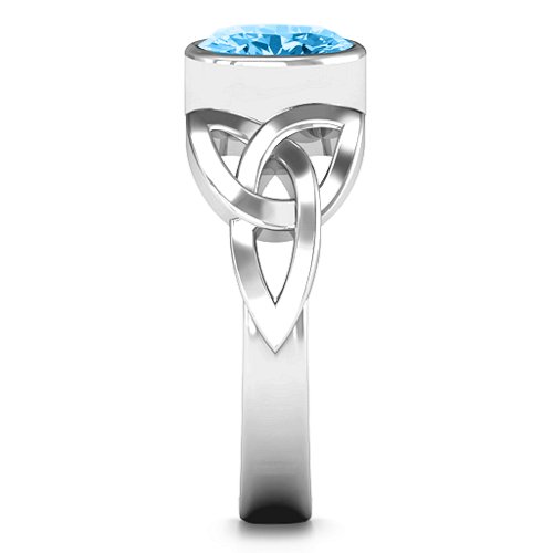 Trinity Knot Ring With Bezel-Set Oval Stone – Sterling Silver with Blue Topaz