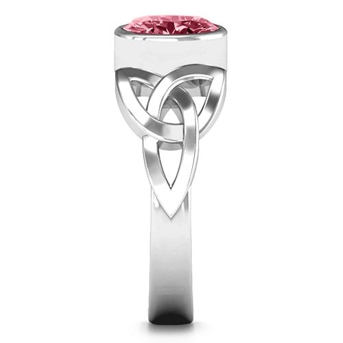 Trinity Knot Ring With Bezel-Set Oval Stone – Sterling Silver with Red Premium Zirconia