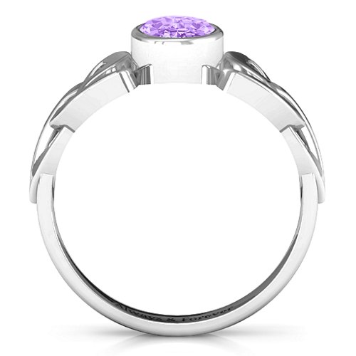 Trinity Knot Ring With Bezel-Set Oval Stone – Sterling Silver with Amethyst