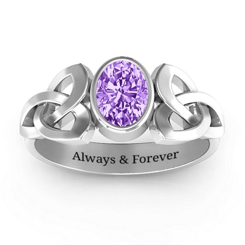 Trinity Knot Ring With Bezel-Set Oval Stone – Sterling Silver with Amethyst