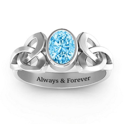 Trinity Knot Ring With Bezel-Set Oval Stone – Sterling Silver with Blue Topaz