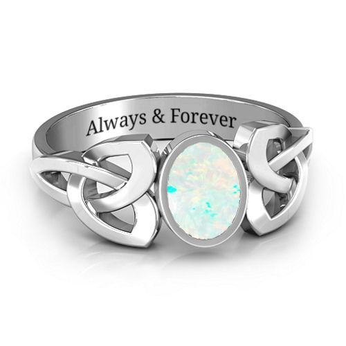 Trinity Knot Ring With Bezel-Set Oval Stone