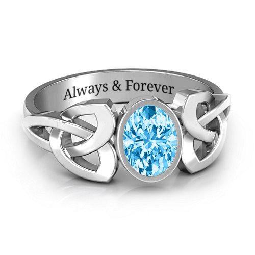 Trinity Knot Ring With Bezel-Set Oval Stone – Sterling Silver with Blue Topaz