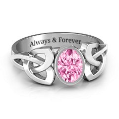 Trinity Knot Ring With Bezel-Set Oval Stone – 10K White Gold with Morganite