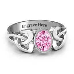 Trinity Knot Ring With Bezel-Set Oval Stone in 10K Solid White Gold with Pink Tourmaline, Amethyst, and Cubic Zirconia