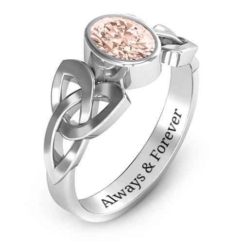Trinity Knot Ring With Bezel-Set Oval Stone – 10K White Gold with Morganite