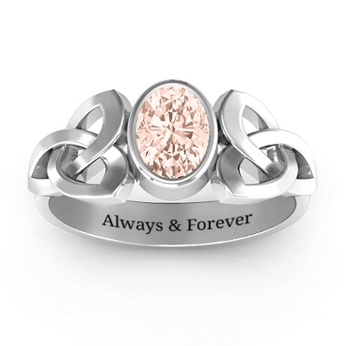 Trinity Knot Ring With Bezel-Set Oval Stone – 10K White Gold with Morganite