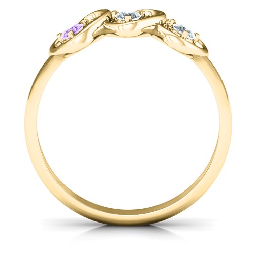 Three's Company Triple Heart Gemstone Ring – 14K Yellow Gold with Cubic Zirconia and Amethyst