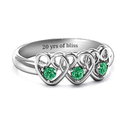 Three's Company Triple Heart Gemstone Ring in 925 Sterling Silver with Emerald