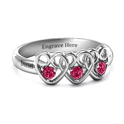 Three's Company Triple Heart Gemstone Ring in 925 Sterling Silver with Ruby