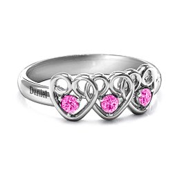 Three's Company Triple Heart Gemstone Ring in 925 Sterling Silver with Pink Tourmaline