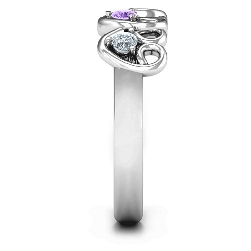 Three's Company Triple Heart Gemstone Ring – Sterling Silver with Cubic Zirconia and Amethyst