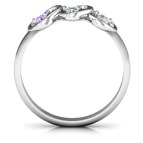 Three's Company Triple Heart Gemstone Ring – Sterling Silver with Cubic Zirconia and Amethyst