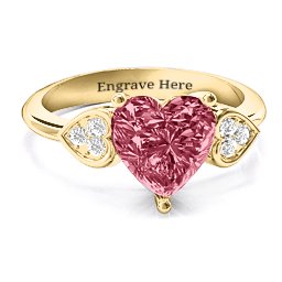 9mm Heart Brilliance Cubic Zirconia Ring with Heart-Set Accents in 14K Solid Yellow Gold with Red Premium Zirconia and White Premium Zirconia