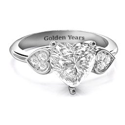 9mm Heart Brilliance Cubic Zirconia Ring with Heart-Set Accents in 925 Sterling Silver with White Premium Zirconia