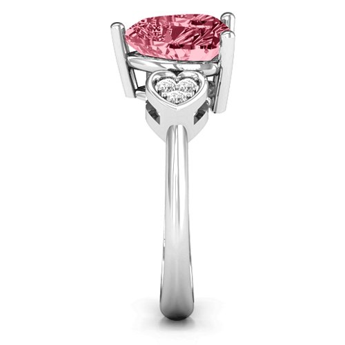 9mm Heart Brilliance Cubic Zirconia Ring with Heart-Set Accents – Sterling Silver with Red Premium Zirconia and White Premium Zirconia