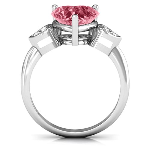 9mm Heart Brilliance Cubic Zirconia Ring with Heart-Set Accents – Sterling Silver with Red Premium Zirconia and White Premium Zirconia