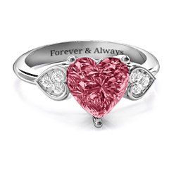 9mm Heart Brilliance Cubic Zirconia Ring with Heart-Set Accents – 10K White Gold with Red Premium Zirconia and White Premium Zirconia
