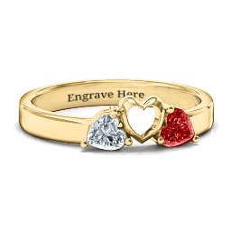 Sparkling Sweethearts Two-Stone Ring in 14K Solid Yellow Gold with Cubic Zirconia and Garnet