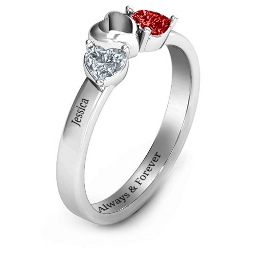 Sparkling Sweethearts Two-Stone Ring – Sterling Silver with Cubic Zirconia and Garnet