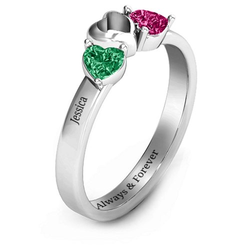 Sparkling Sweethearts Two-Stone Ring – Sterling Silver with Emerald and Ruby