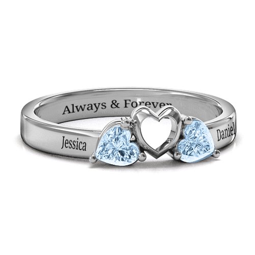 Sparkling Sweethearts Two-Stone Ring – Sterling Silver with Aquamarine