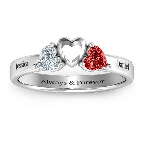 Sparkling Sweethearts Two-Stone Ring – 10K White Gold with Cubic Zirconia and Garnet