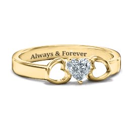 Darling Heart Wraparound Ring in 10K Solid Yellow Gold with Diamond, Amethyst Premium Zirconia, Red Premium Zirconia, and Amethyst