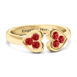 Heart To Heart Wraparound Ring in 14K Solid Yellow Gold with Garnet