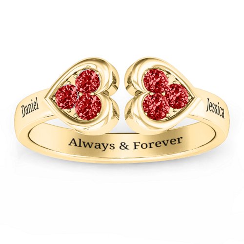 Heart To Heart Wraparound Ring – 14K Yellow Gold with Garnet