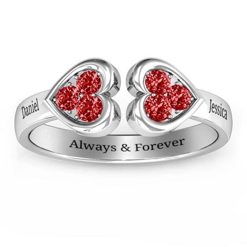 Heart To Heart Wraparound Ring – Sterling Silver with Garnet