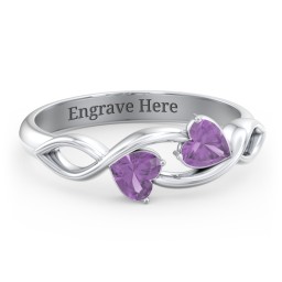 Heavenly Hearts Ring with Heart Birthstones in 925 Sterling Silver with Amethyst