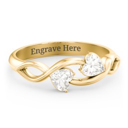 Heavenly Hearts Ring with Heart Birthstones in 10K Solid Yellow Gold with Cubic Zirconia