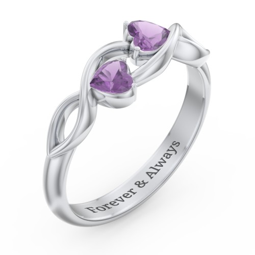 Heavenly Hearts Ring with Heart Birthstones – Sterling Silver with Amethyst