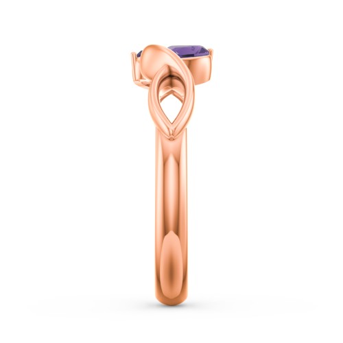 Heavenly Hearts Ring with Heart Birthstones – 10K Rose Gold with Amethyst