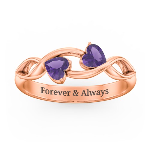 Heavenly Hearts Ring with Heart Birthstones – 10K Rose Gold with Amethyst