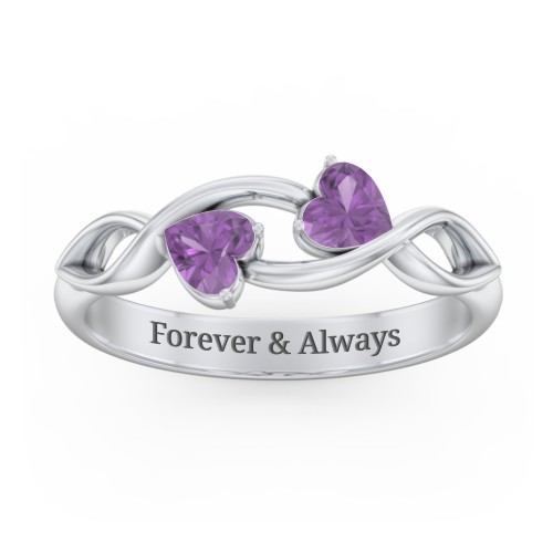 Heavenly Hearts Ring with Heart Birthstones – Sterling Silver with Amethyst