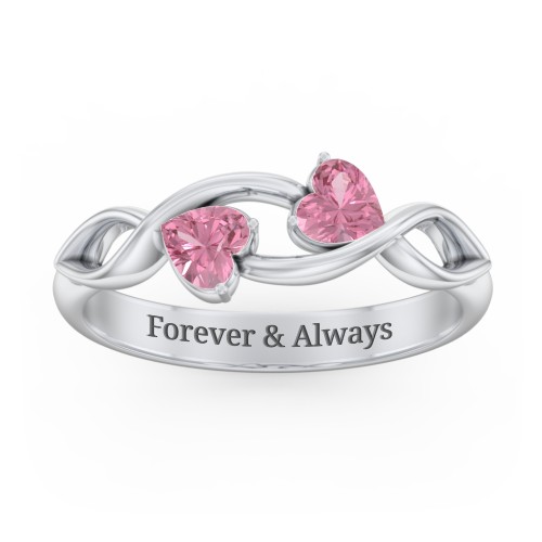 Heavenly Hearts Ring with Heart Birthstones – Sterling Silver with Pink Tourmaline