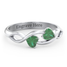 Heavenly Hearts Ring with Heart Birthstones in 925 Sterling Silver with Emerald